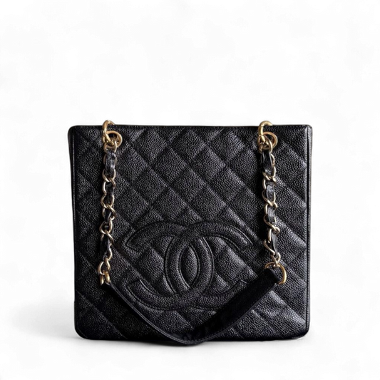 Chanel PST Petite Shopping Tote - Caviar Quilted Grained Calfskin Black Gold Hardware Series 8