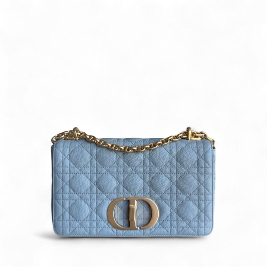 Dior Caro Medium - Cannage Grained Calfskin Grey Gray Gold Hardware