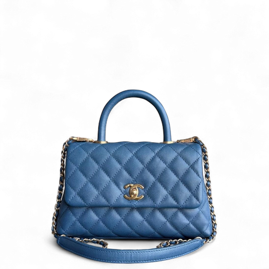 Chanel Coco Handle Small - Caviar Quilted Grained Calfskin Blue Gold Hardware Series 24