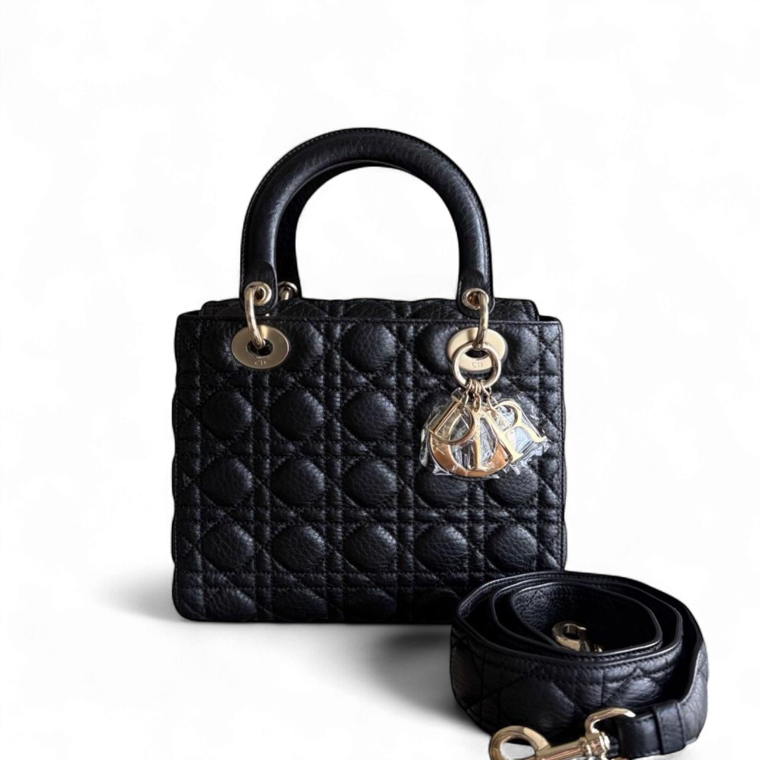 Dior Lady Medium Flap - Cannage Calfskin Black Gold Hardware