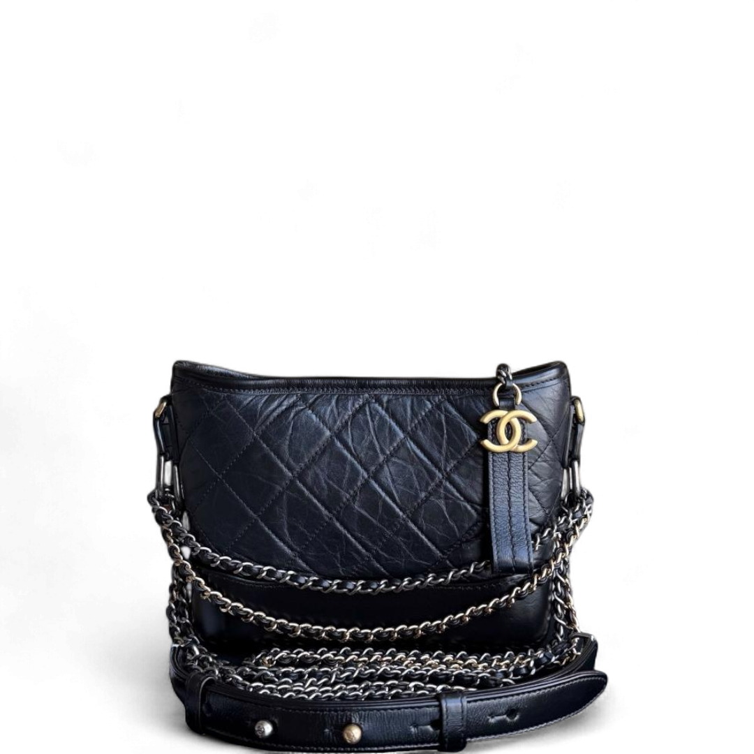 Chanel Gabrielle Small - Quilted Aged Calfskin Black Two-tone Gold Hardware Series 26