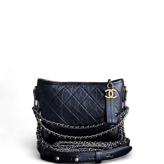 Chanel Gabrielle Small - Quilted Aged Calfskin Black Two-tone Gold Hardware Series 26