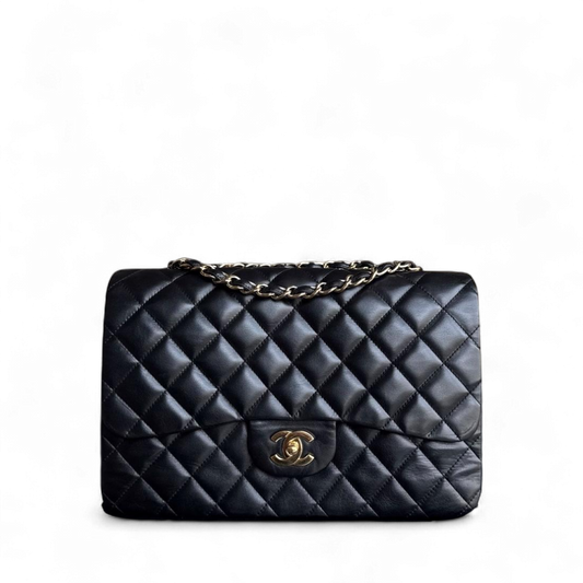 Chanel Classic Flap Jumbo - 30CM Single Flap Quilted Lambskin Black Gold Hardware