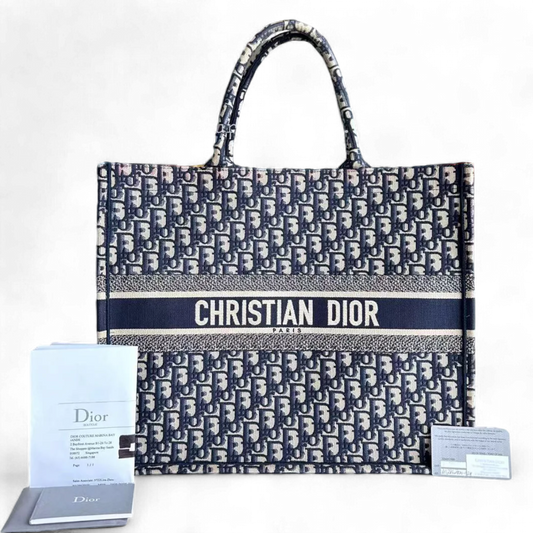 Dior Book Tote - Large Canvas Monogram Dark Blue