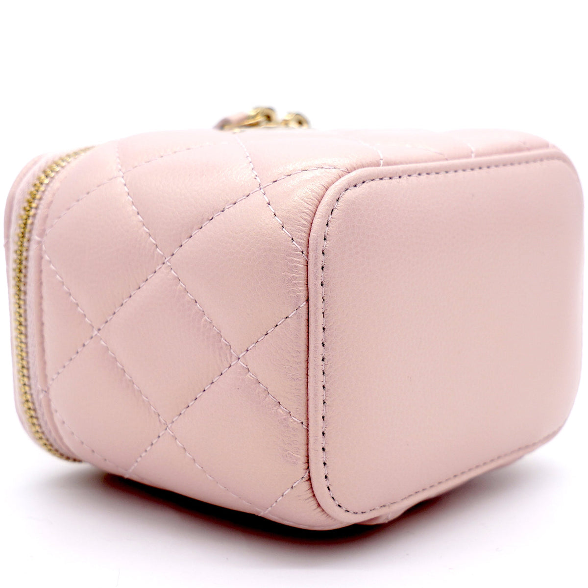 Chanel Mini Caviar GHW Vanity Case with Pearl Details Light Pink