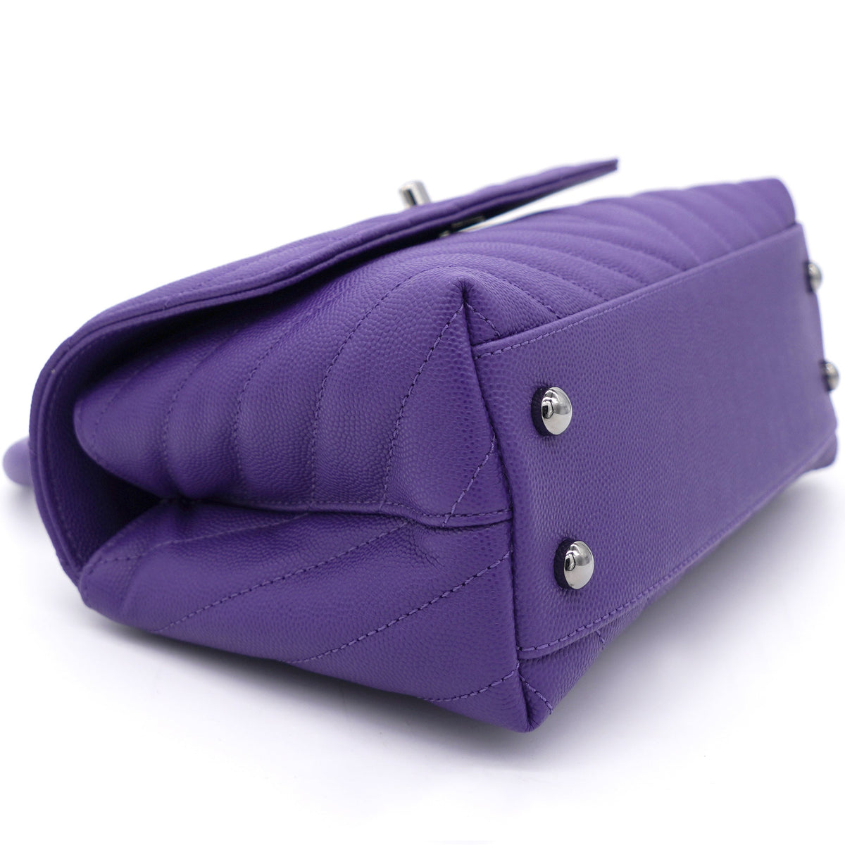 Chanel Purple Chevron Caviar Leather Mini Coco Top Handle Bag