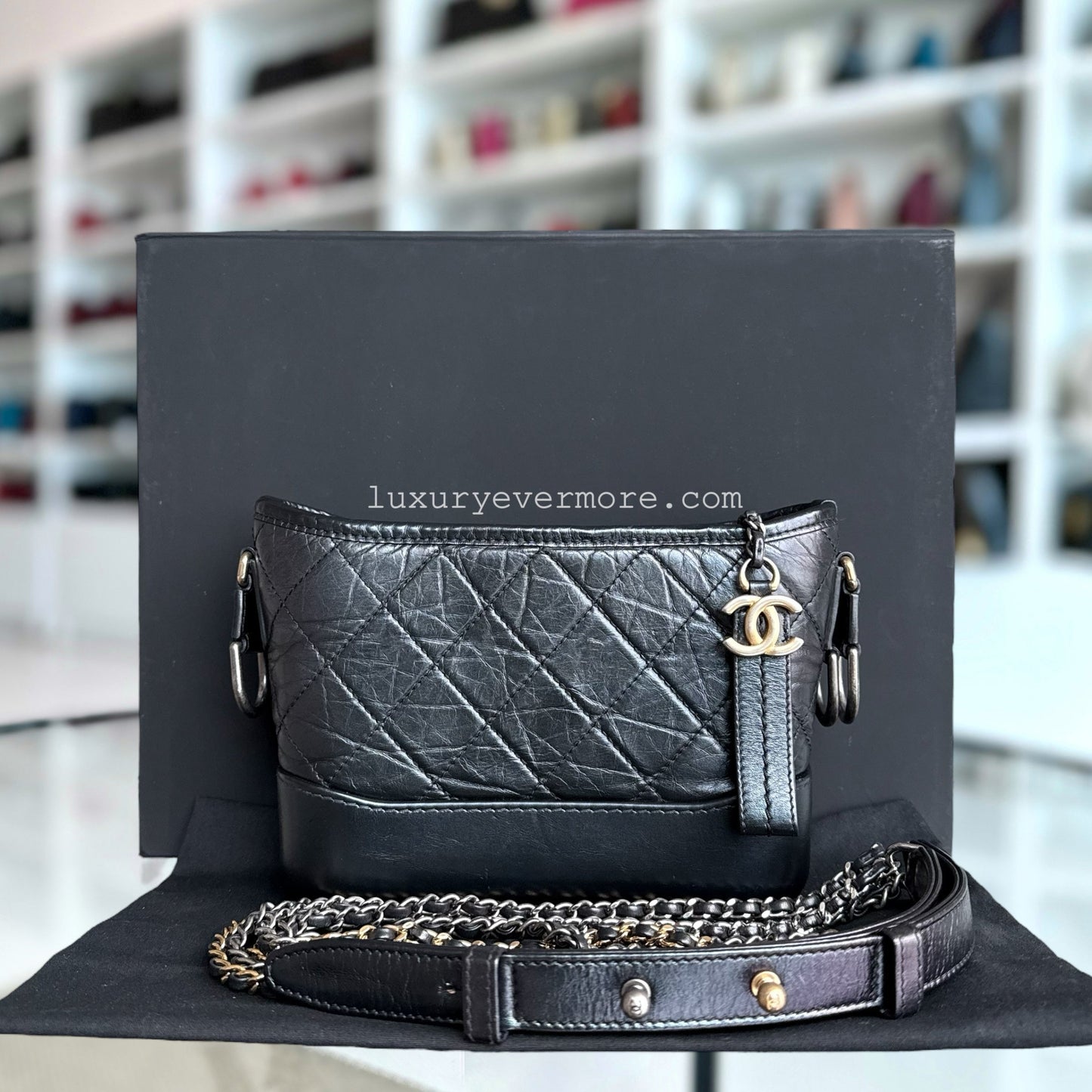 Chanel Gabrielle Small - Quilted Calfskin Black Gold Hardware Series 27