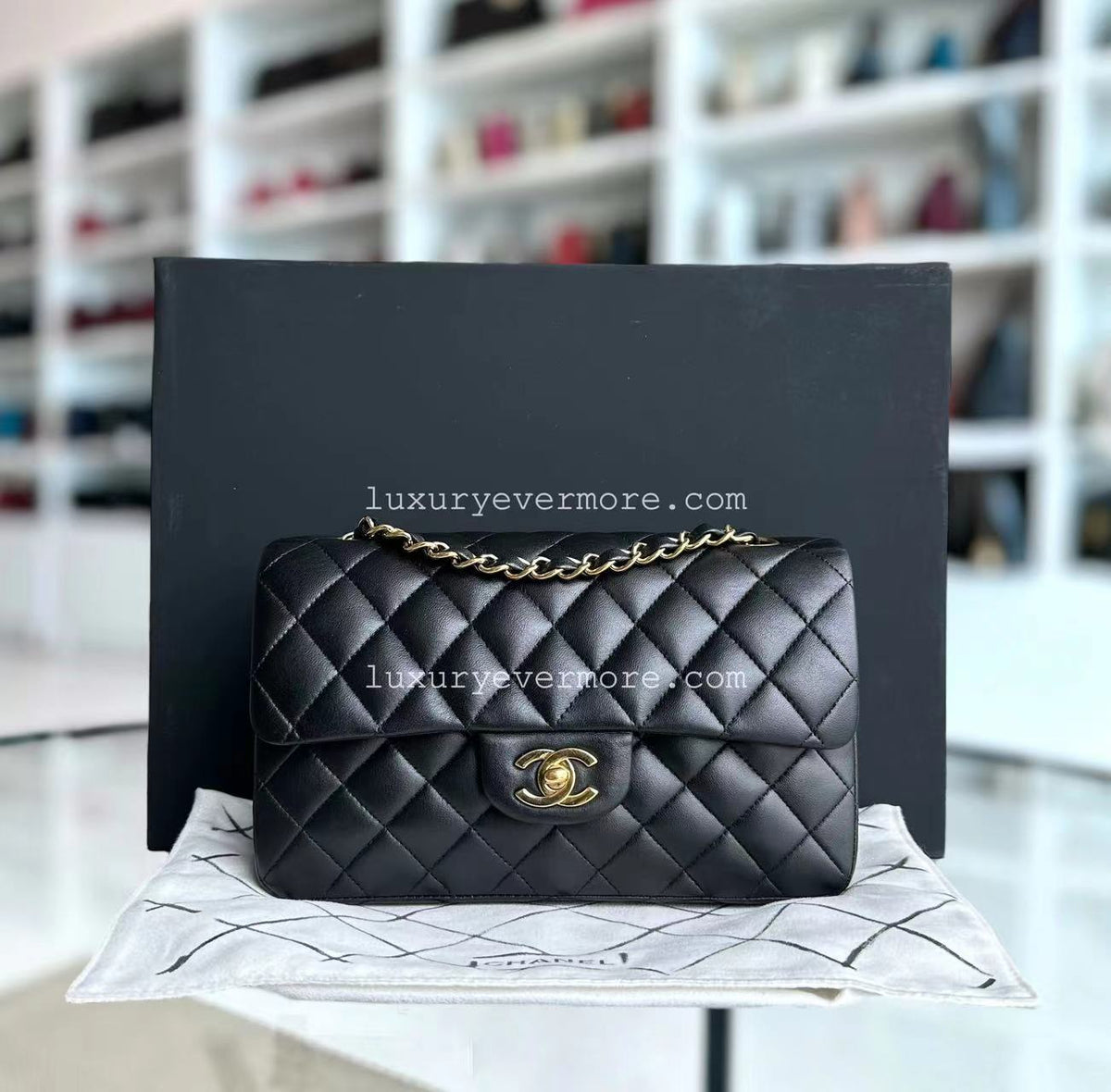Small Classic Flap 23CM Quilted Lambskin Black Golden Hardware Series 13