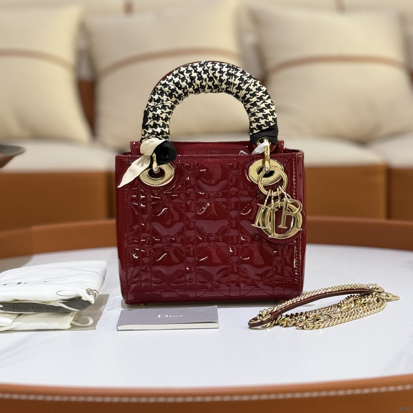 DIOR MINI LADY DIOR PATENT LEATHER RED
