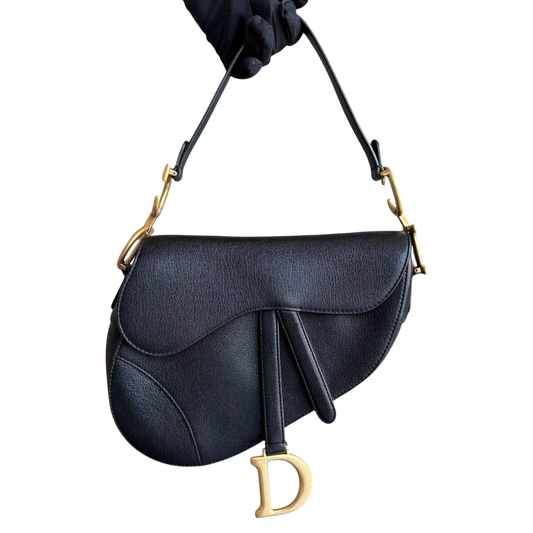Dior Saddle Medium - 25CM Calfskin Black Gold Hardware
