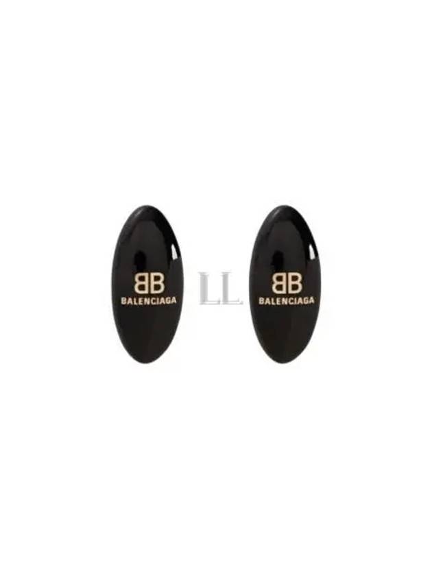Luxury Balenciaga  Oval Logo Plaque Earrings Black