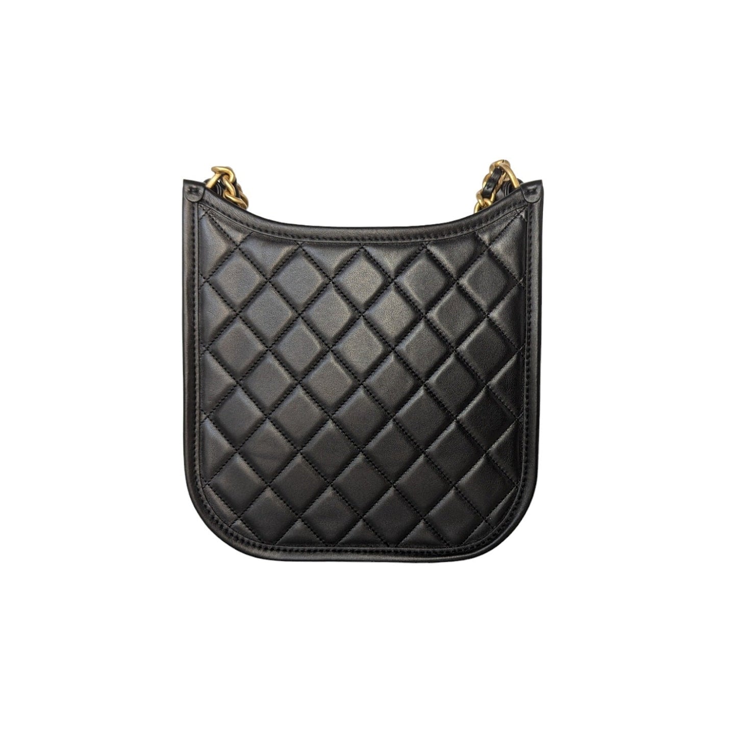 Chanel 2024 Black Calfskin Quilted CC Crossbody Hobo Handbag