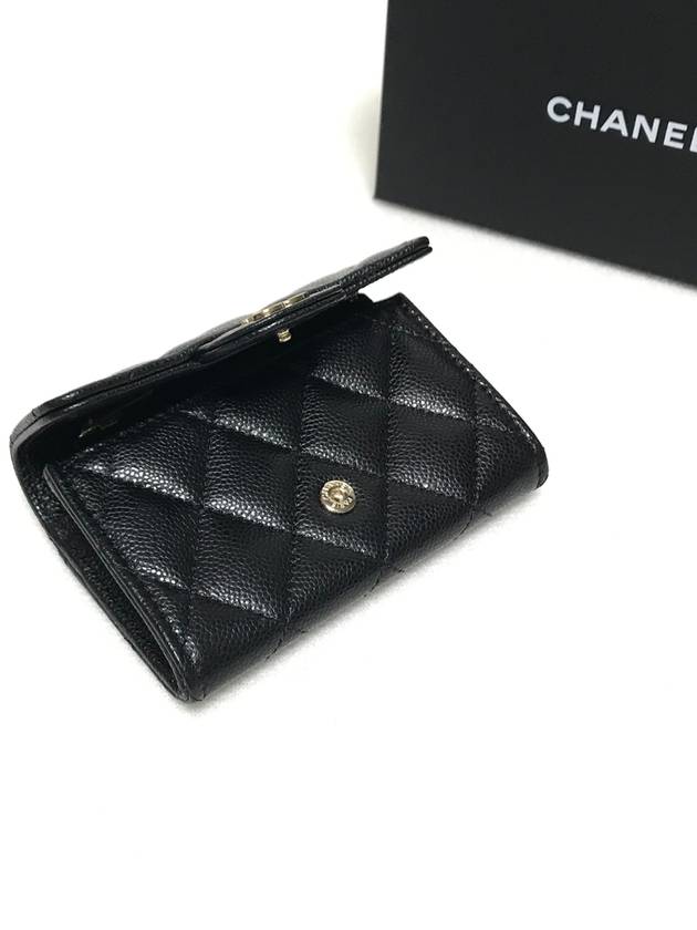 Classic Gold Logo Caviar Card Wallet Black Chanel