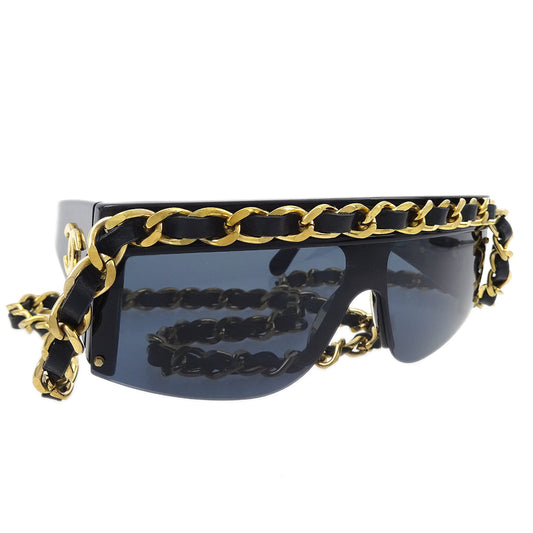 Chanel Chain Sunglasses Eyewear Black Small Good