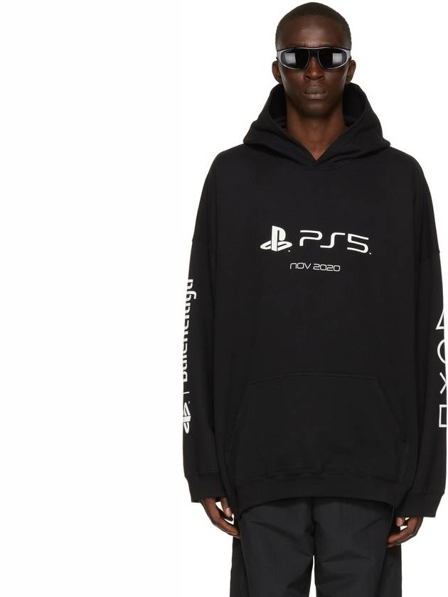 Luxury Balenciaga  PS5 Boxy Logo Print Overfit Hoodie Black