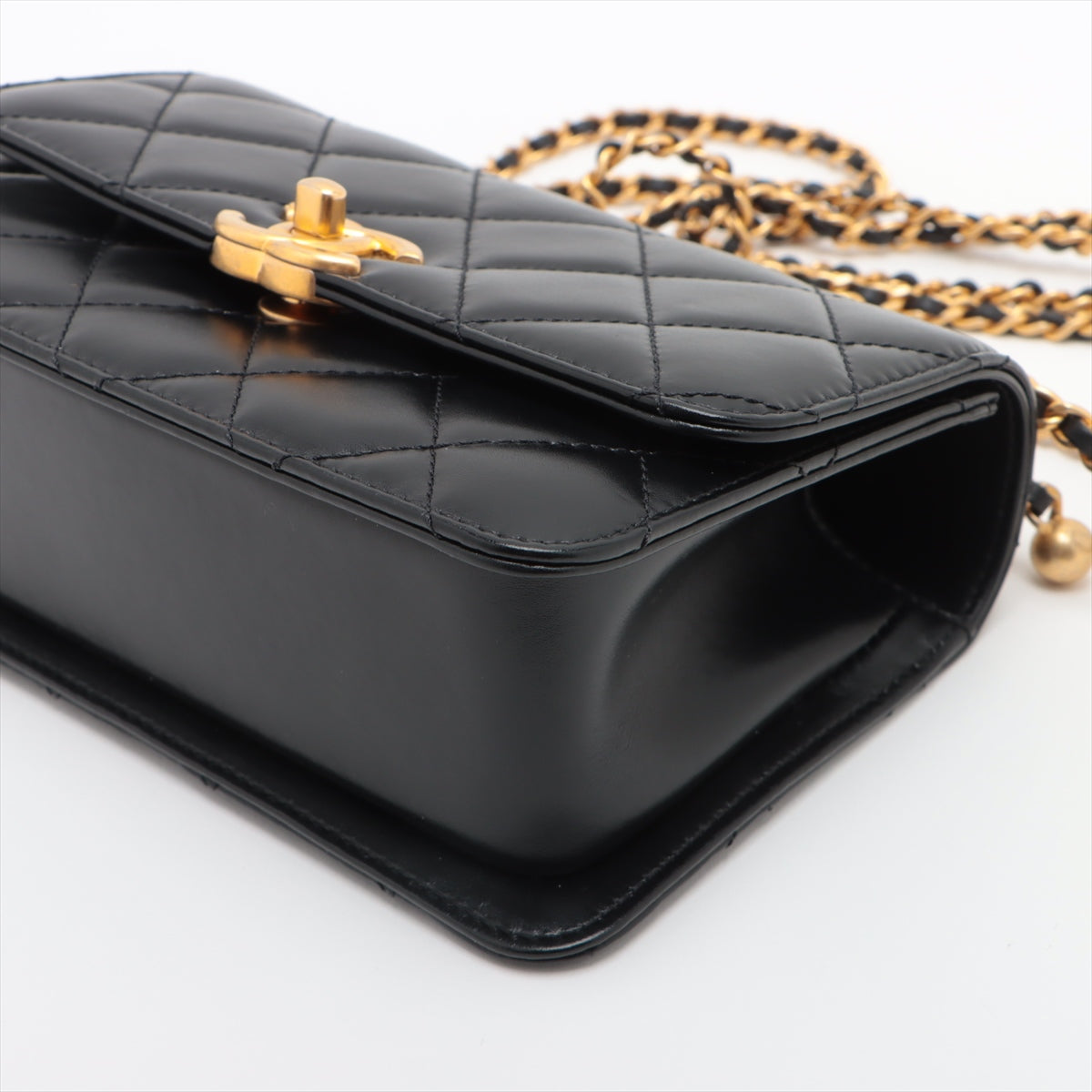 Chanel Lambskin  Chain Shoulder Bag Black G  AS2615