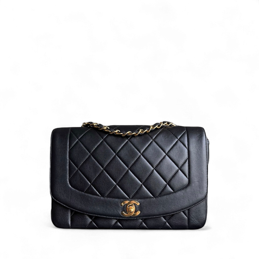Chanel Diana Medium - 25CM Quilted Lambskin Black Gold Hardware Series 2