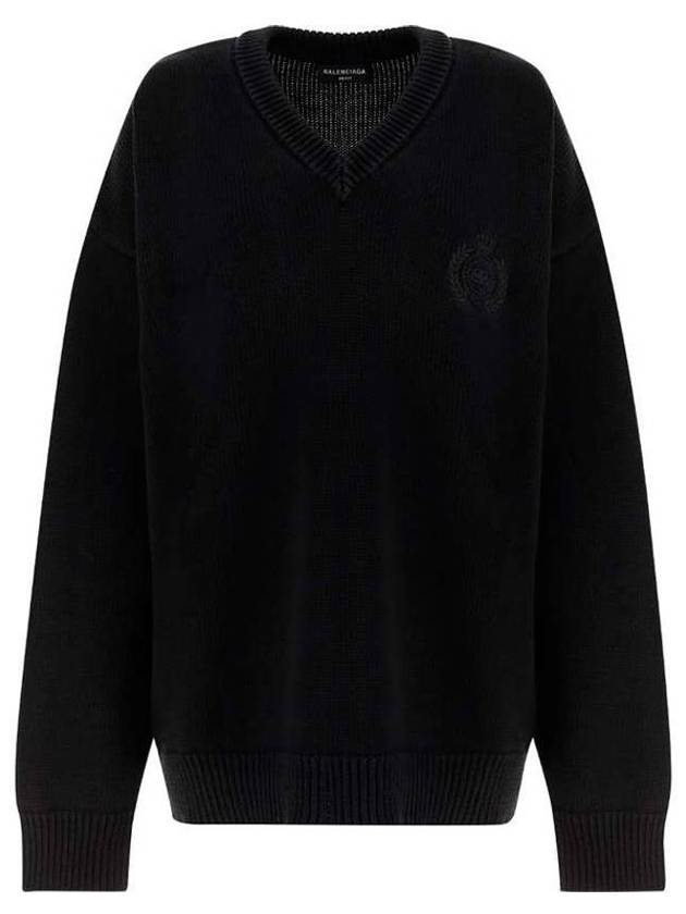 Luxury Balenciaga  Men's Back Logo V-Neck Knit Top Black