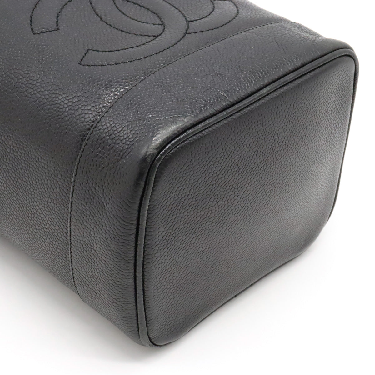 Chanel Chanel Caviar S Cocomark Vanity Bag HandBag Cosmetic Bag Cosmetic Leather Black Gold  A01998