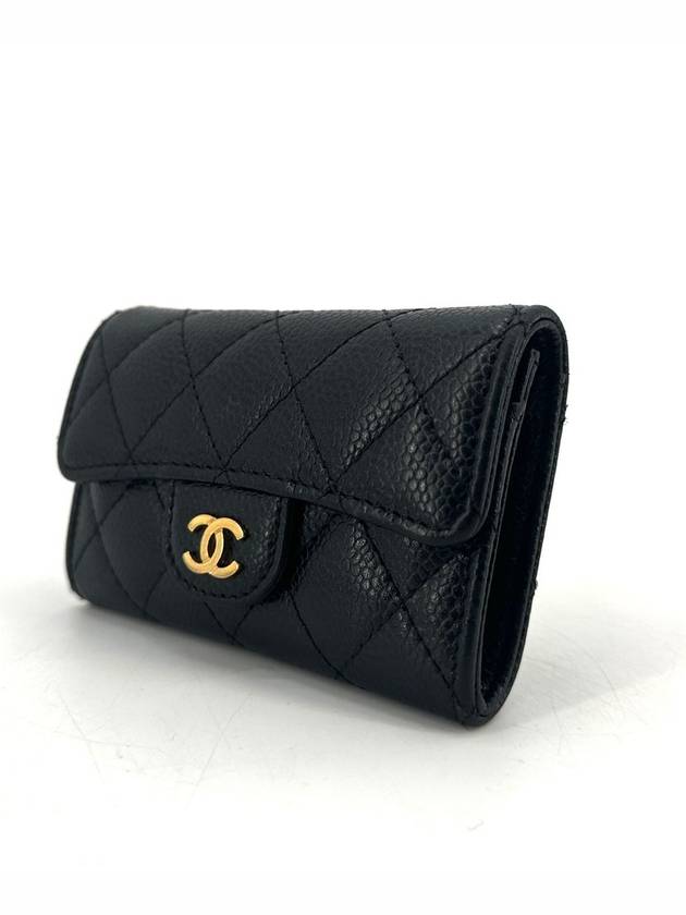 Classic caviar gold flap card wallet Chanel