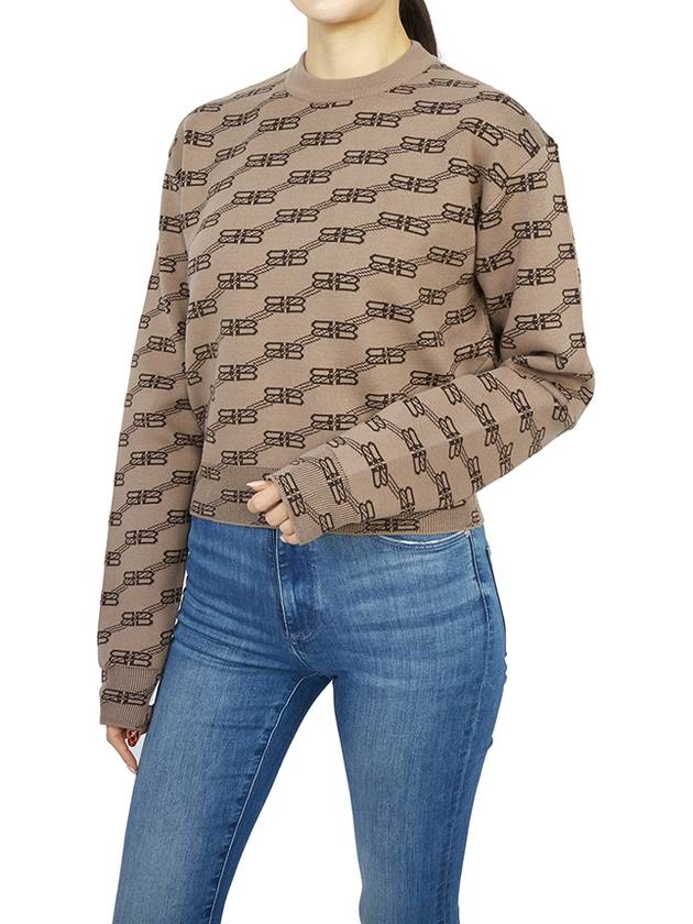 Luxury Balenciaga  BB Icon Jacquard Knit Top Brown