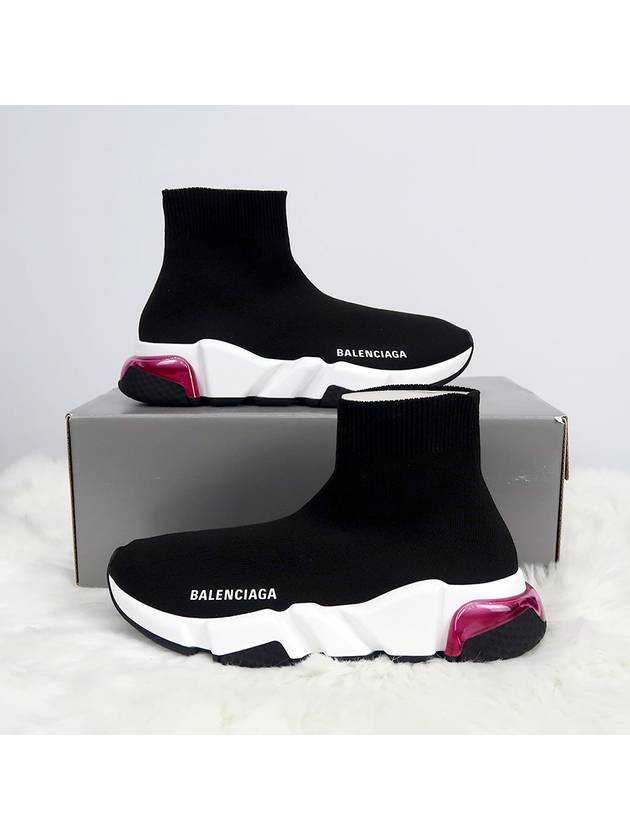 Luxury Balenciaga  Speed Clear Sole High Top Sneakers Pink Black