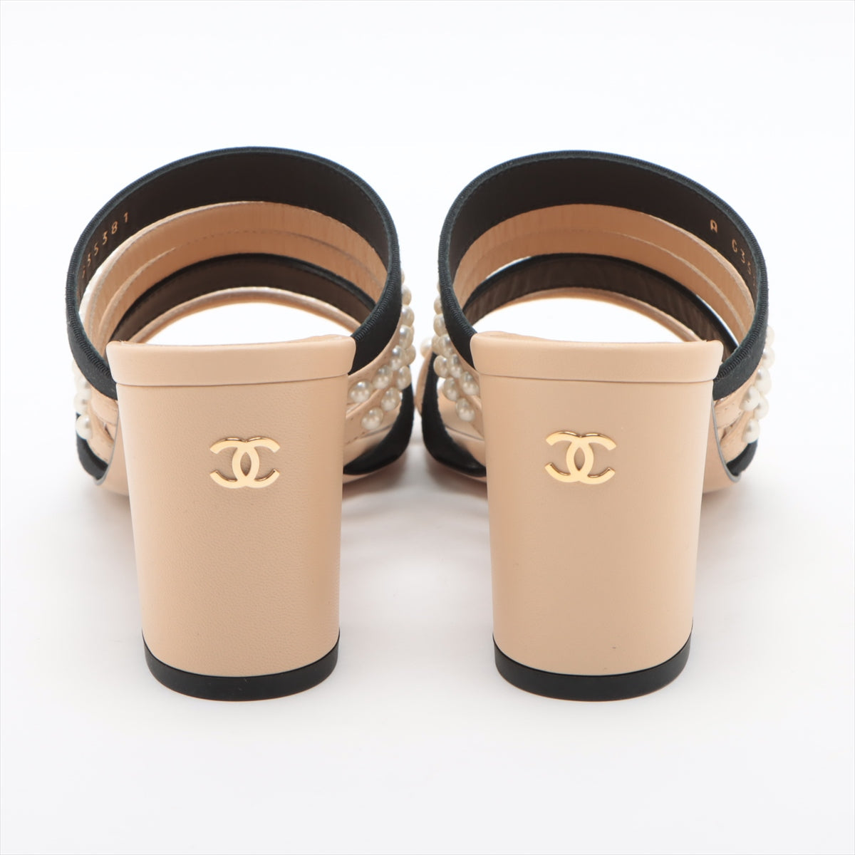 Chanel Cocomark Leather X Fabric Sandal 35C Lady Beige X Black G35381 Pearl Mould Sandal Storage Bag With Allu Happy Market Store