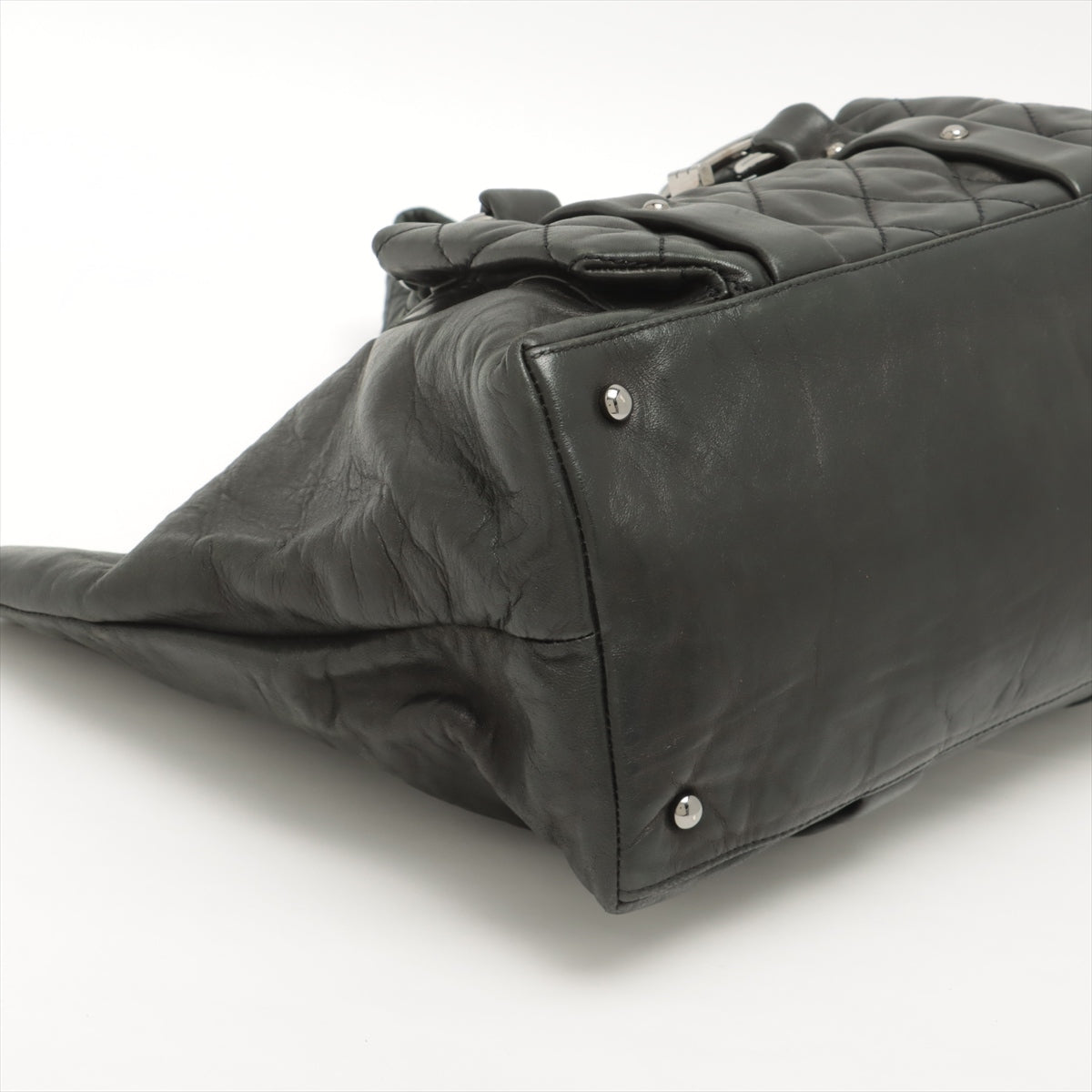 Chanel 2.55 Leather Tote Bag Matrasse Black Silver Gold  11th