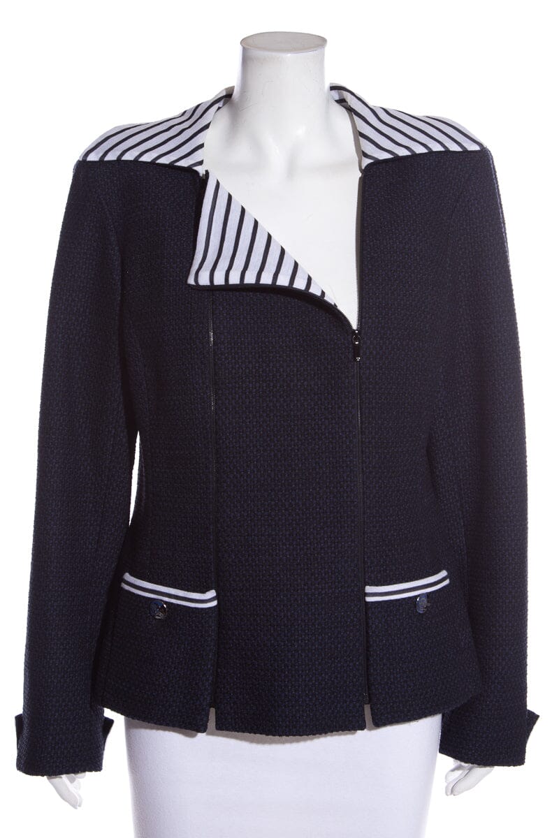 Chanel Navy Tweed Stripe Detail Blazer SZ 46 NWT