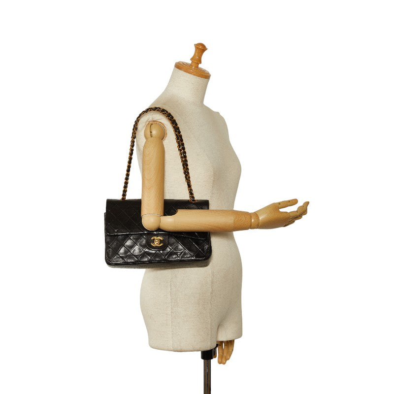 Chanel Matrases 25 Double Flap Chain Shoulder Bag Black Leather  Chanel