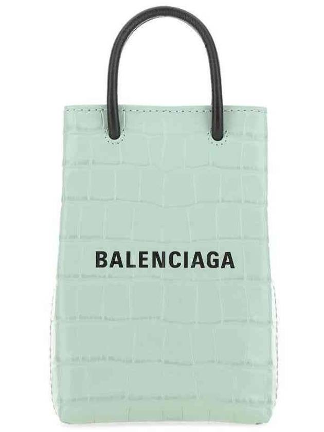 Luxury Balenciaga  Crocodile Embossed Phone Holder Shopping Mini Bag Light Green