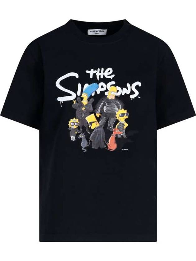Luxury Balenciaga  WoMen's The Simpsons Printing Small Fit Short Sleeve T-Shirt Black