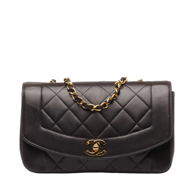 Chanel Diana 23 Chain Shoulder Bag Black Lambskin Leather Ladies Chanel