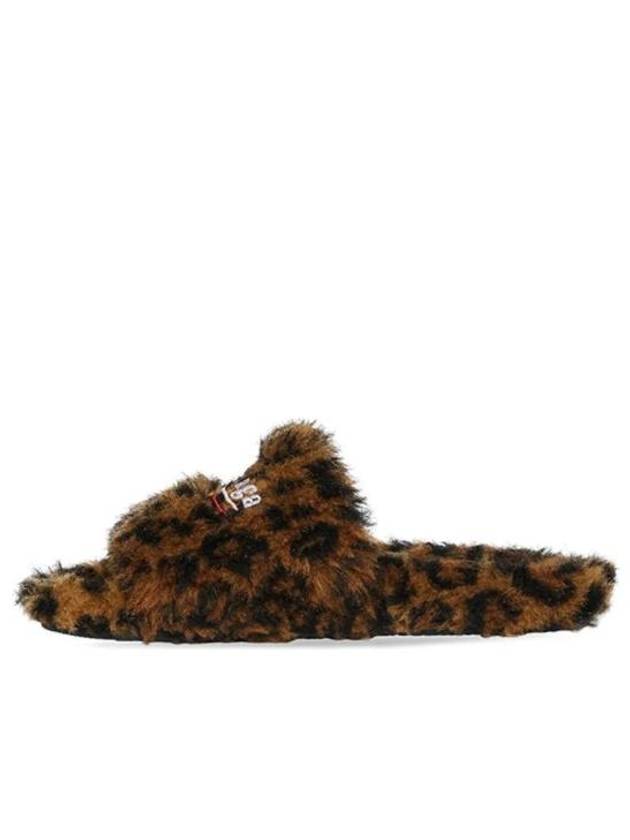 Luxury Balenciaga  Leopard Pattern Fake Fur Slide Slippers