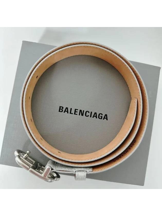 Luxury Balenciaga  BB Buckle Glitter Calf Leather Belt Silver