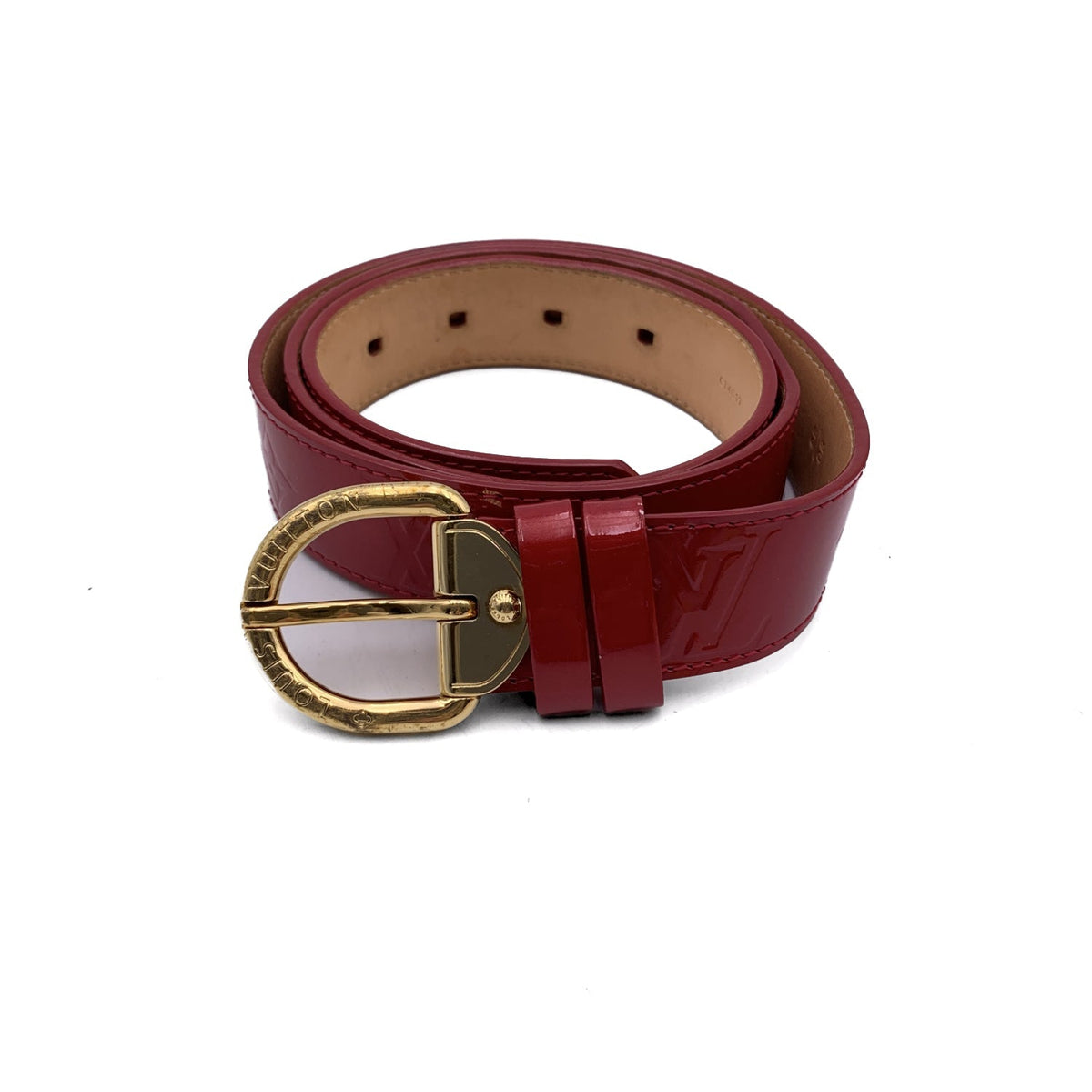 LOUIS VUITTON Red Pomme D'Amour Monogram Vernis Belt Size 90/36