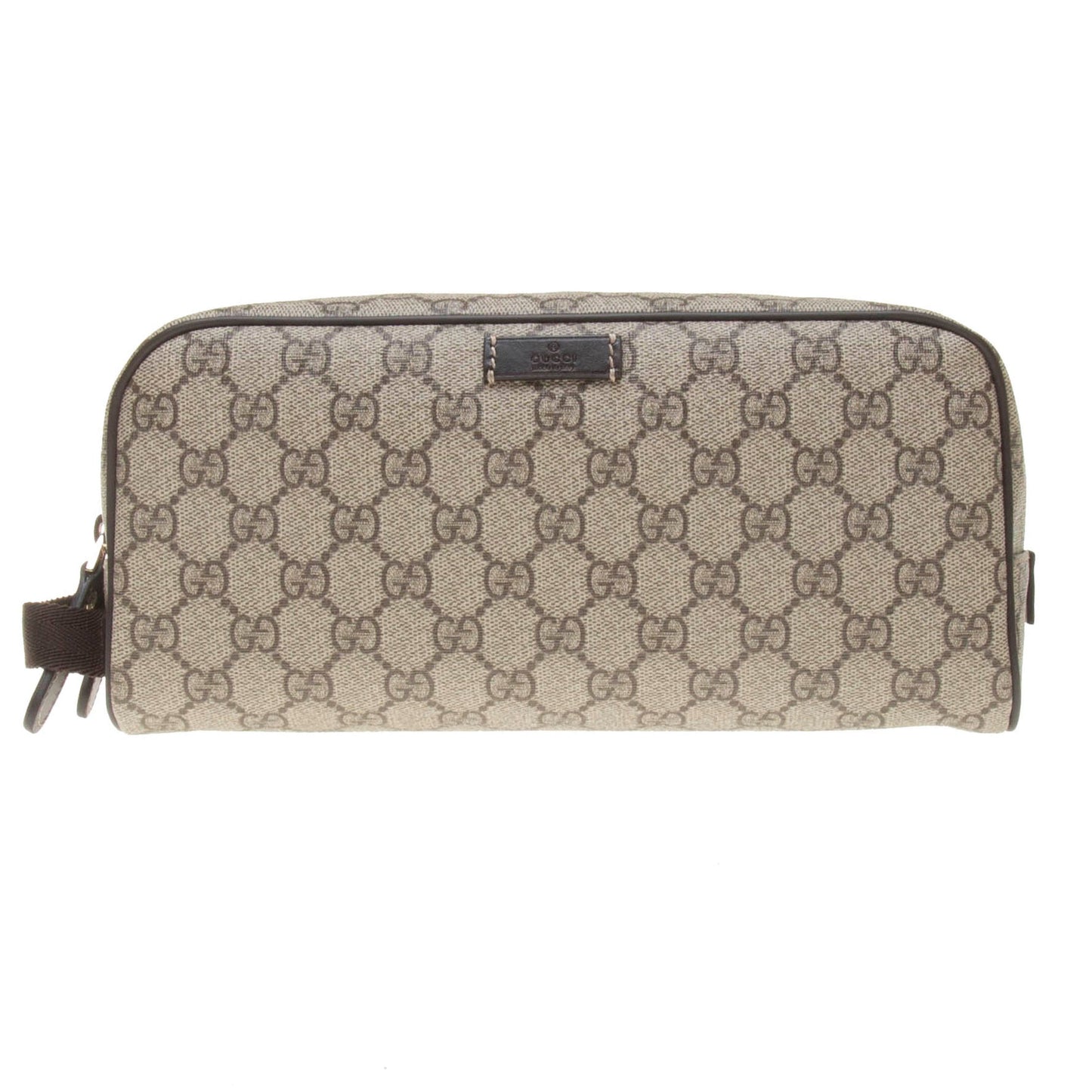 Gucci 211125 Beige/Ebony GG Supreme Canvas with Brown Leather Trim Toiletry Case