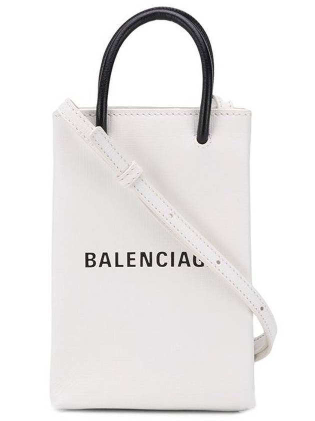 Luxury Balenciaga  Logo Leather Phone Holder Mini Bag White
