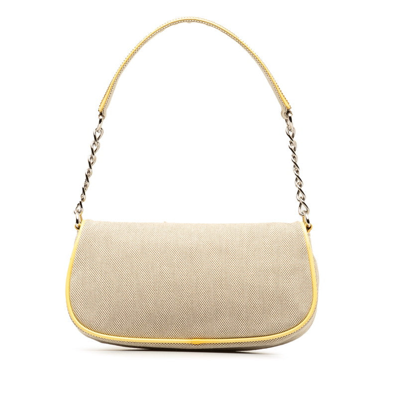 Chanel None.5 Camellia Chain One-Shoulder Bag Yellow Gr Canvas Patent Leather  Chanel