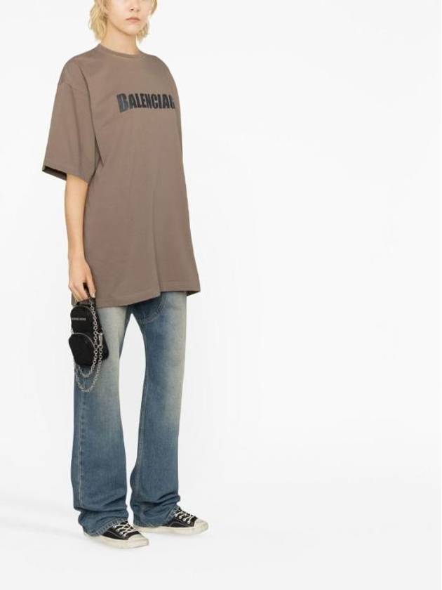 Luxury Balenciaga  Logo Print Short Sleeve T-Shirt Taupe