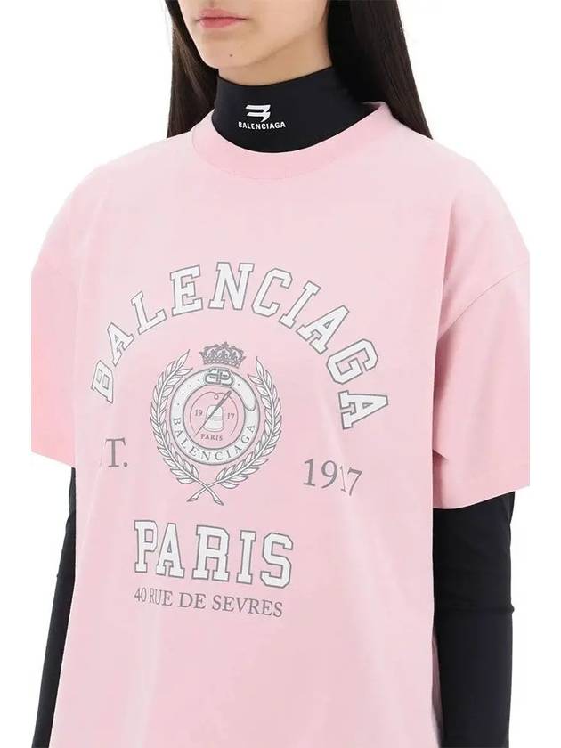 Luxury Balenciaga  College 1917 Print Short Sleeve T-Shirt Pink