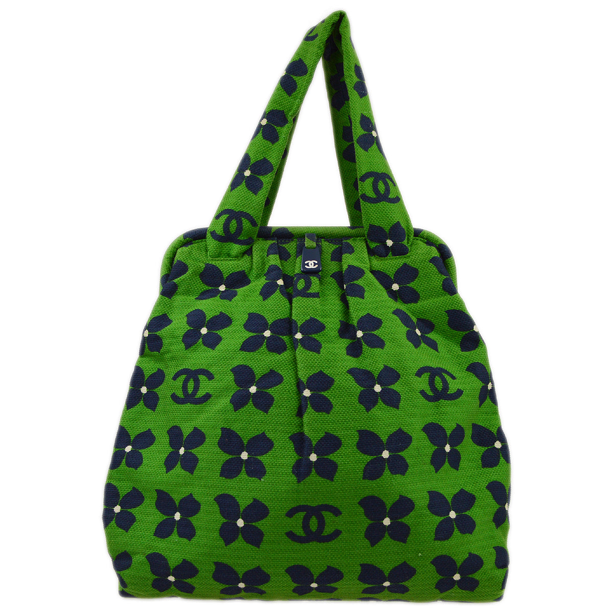 Chanel Green Canvas Flower Handbag