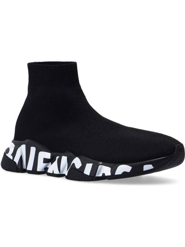 Luxury Balenciaga  Speedrunner Graffiti Logo Sole High Top Sneakers Black White