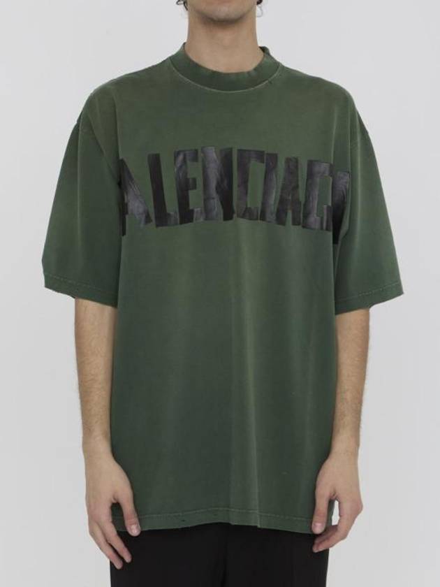 Luxury Balenciaga  Tape Type Short Sleeve T-Shirt Green