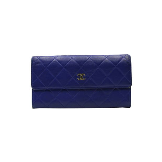 CHANEL Blue Quilted Caviar Leather Wallet