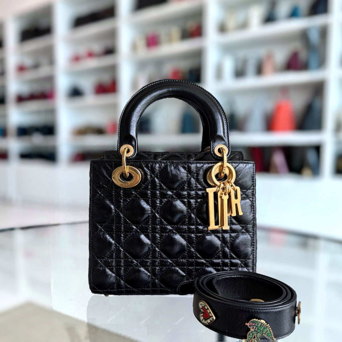 Dior Lady Small - Cannage Glazed Calfskin Black Gold Hardware