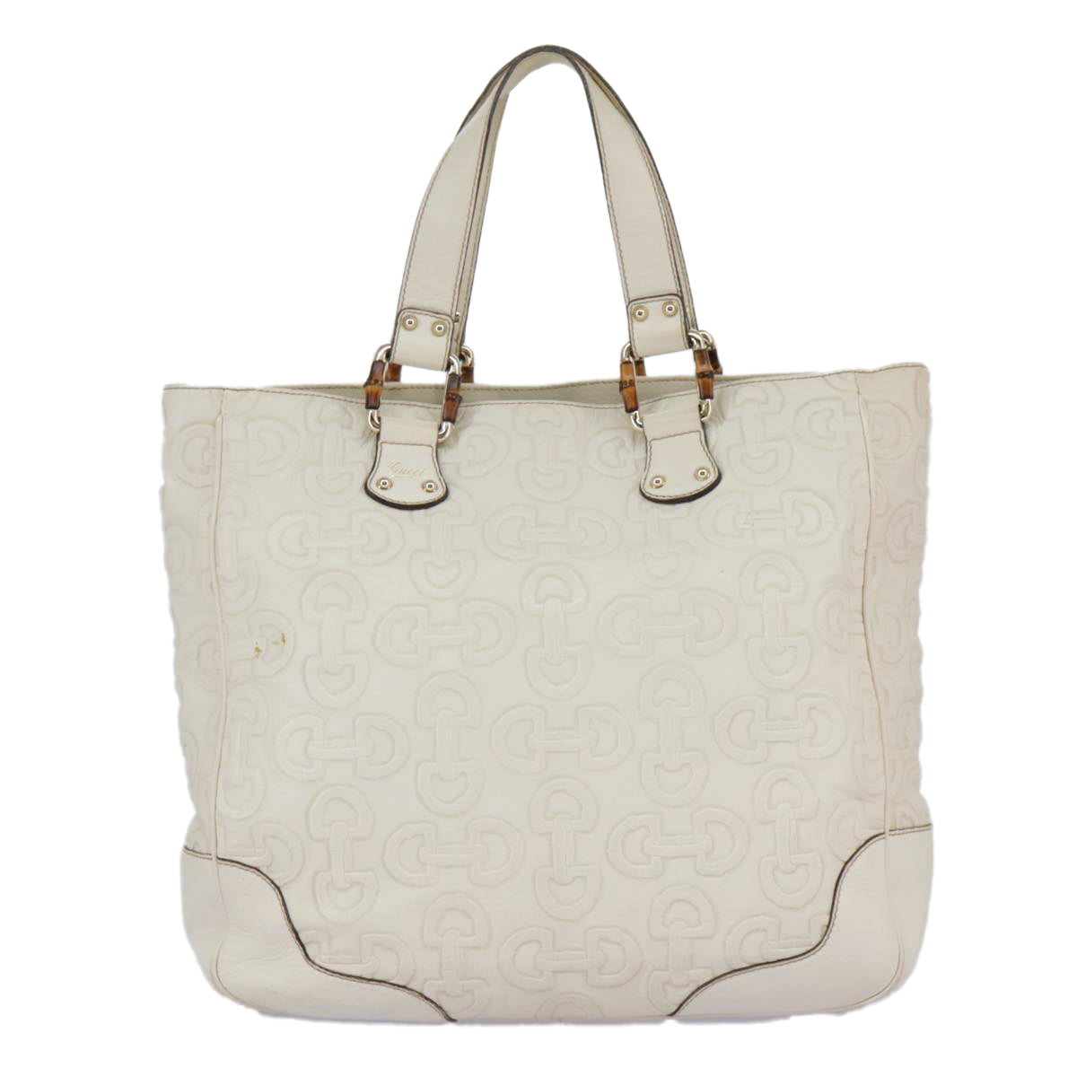 Gucci Bamboo White Leather Tote Bag