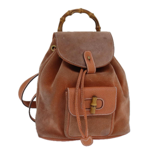 Gucci Bamboo Orange Suede Backpack Bag ()