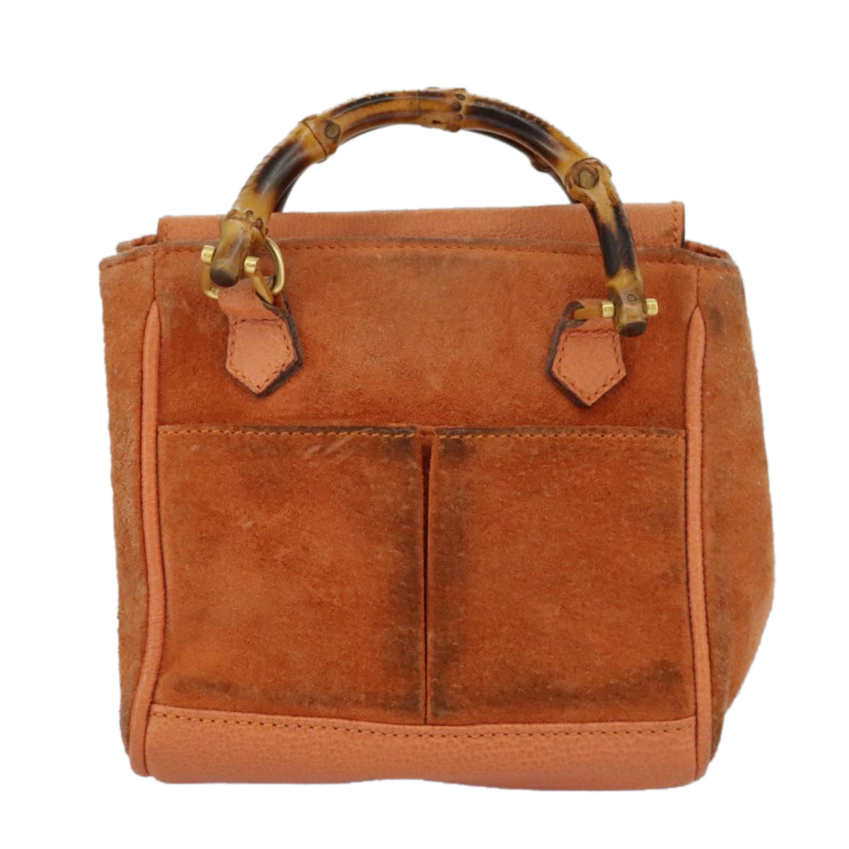 Gucci Bamboo Orange Suede Handbag ()