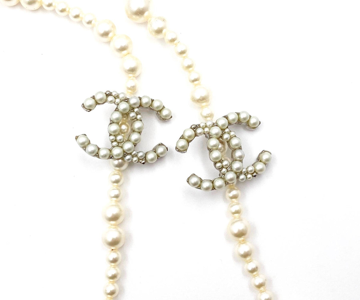 CHANEL Silver CC Bubble Pearl Pearl Necklace